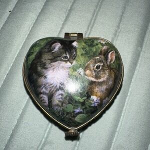 Persis Clayton Weirs Wild Wings Kitten Bunny Heart Shaped Vintage Trinket Box